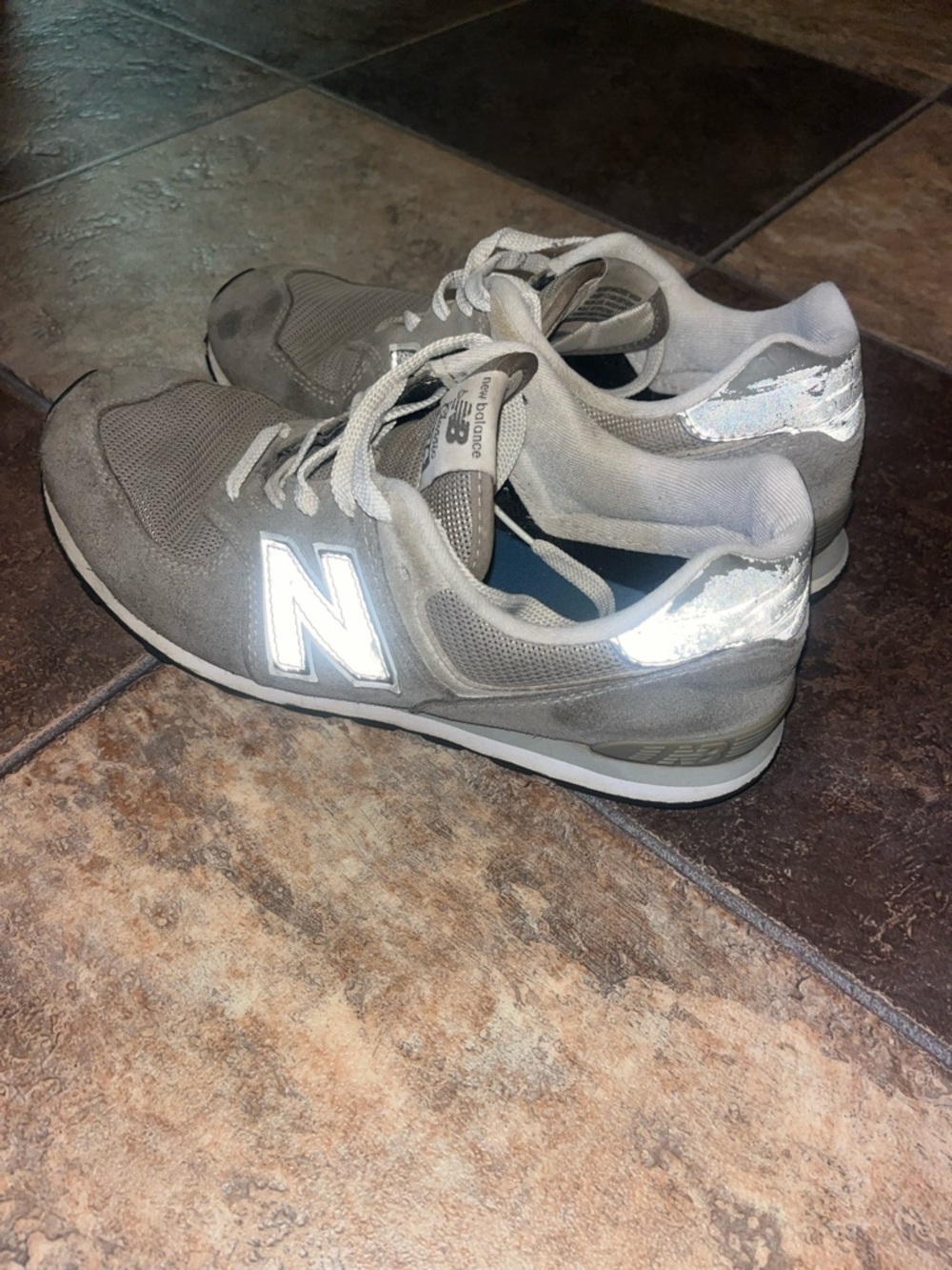 New Balance Beige and Light Gray Suede Mesh Sneakers